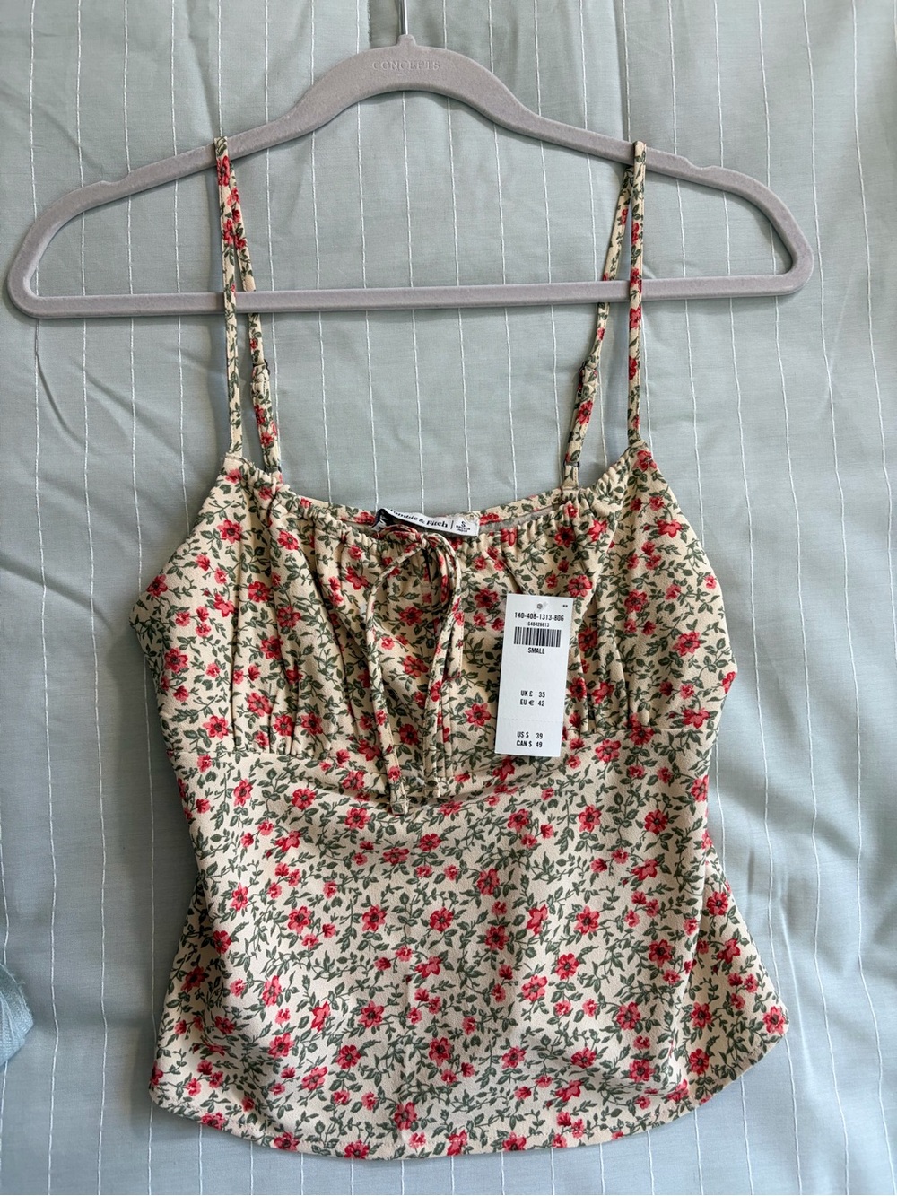 Abercrombie Floral Spaghetti Strap Cami Top - Cream with Pink Floral